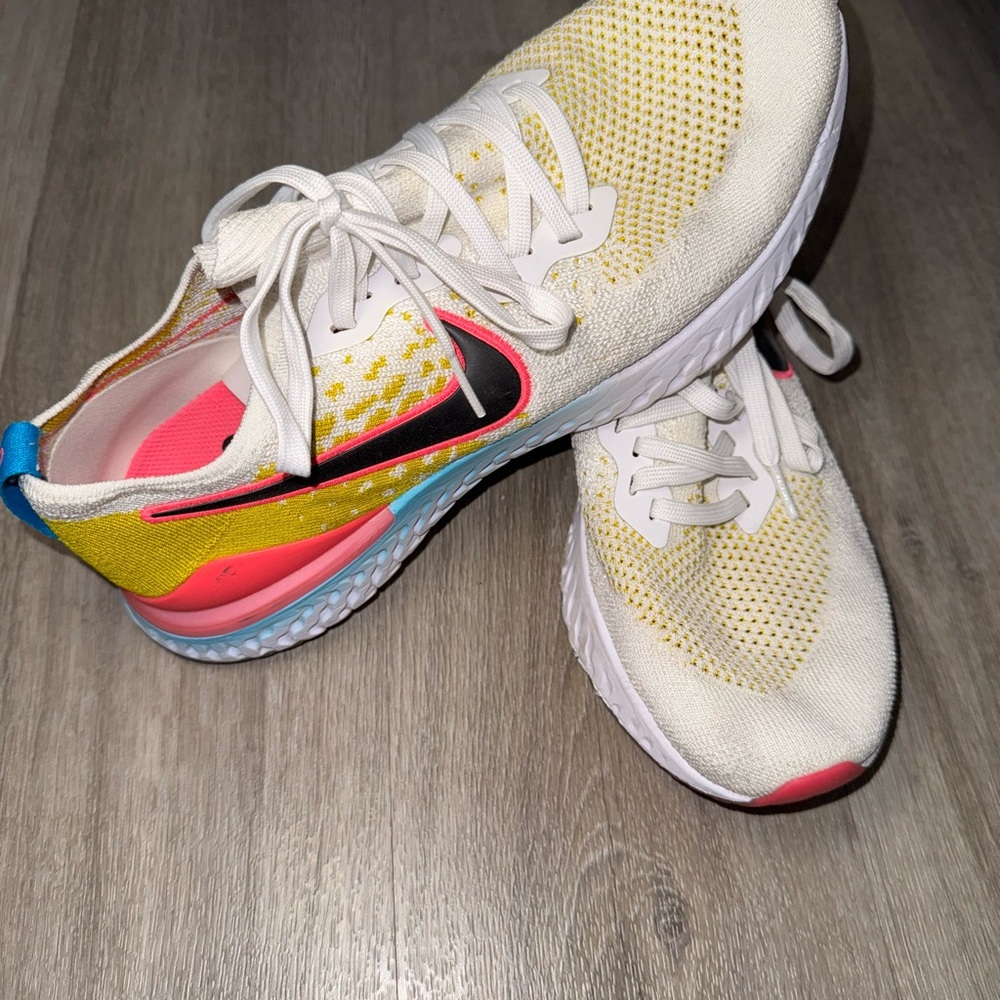 Nike React Mens White, Yellow, and Pink Sneakers